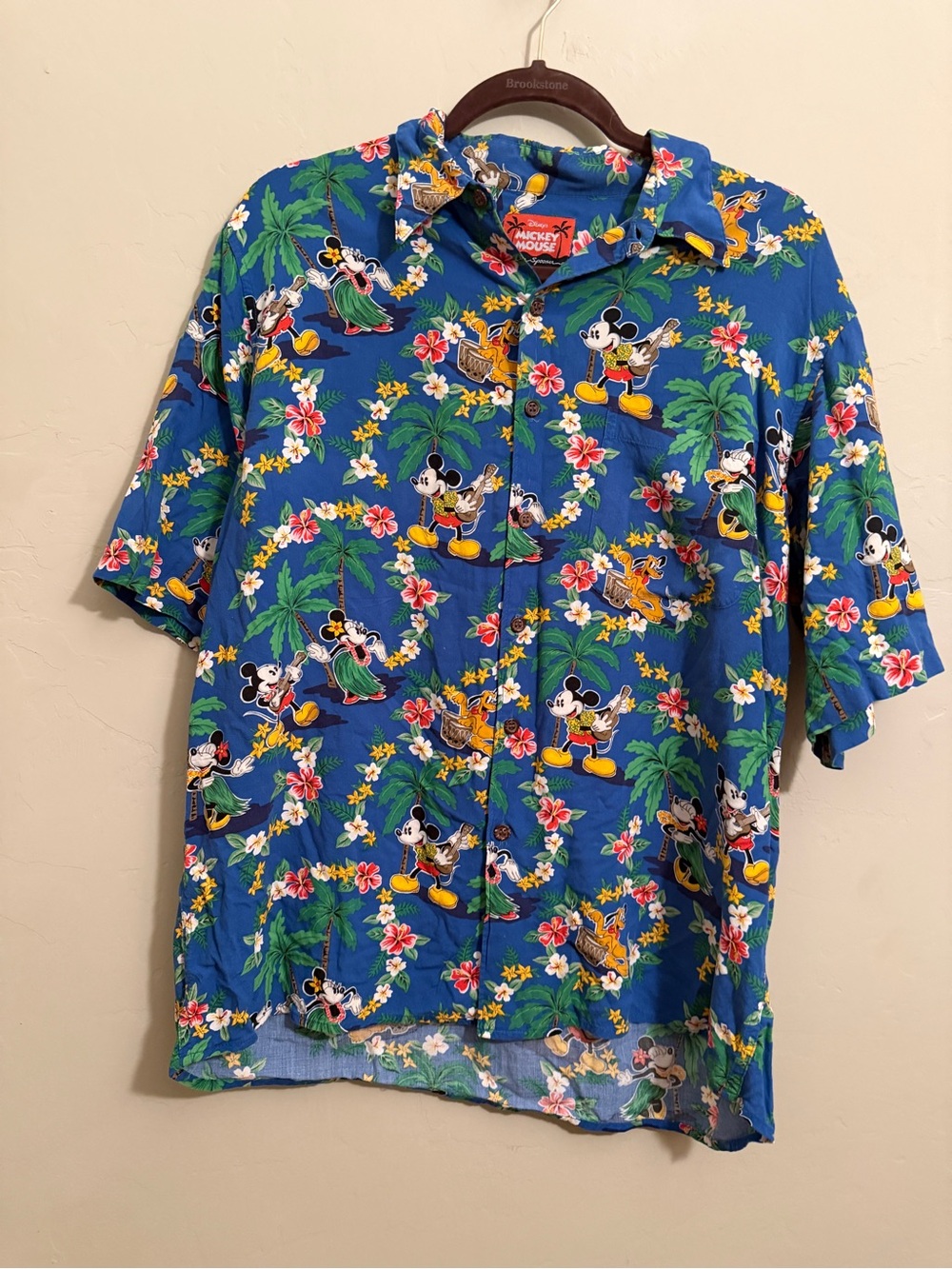 Vintage Y2K Disney Mickey Mouse Reyn Spooner Hawaiian Shirt Blue Rayon Medium